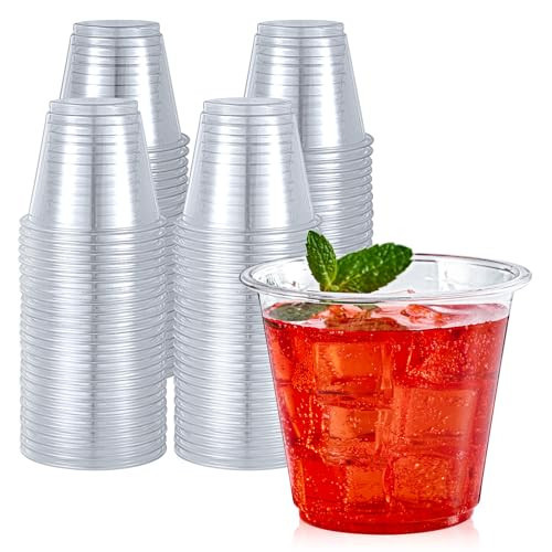 Turbo Bee 50 Pack 9 oz Clear Plastic Cups, Drinking Cups Disposable, Punch Plastic Party Cup for Wine, Juice, Iced Coffee and Cold Beverage | Amazon (US)