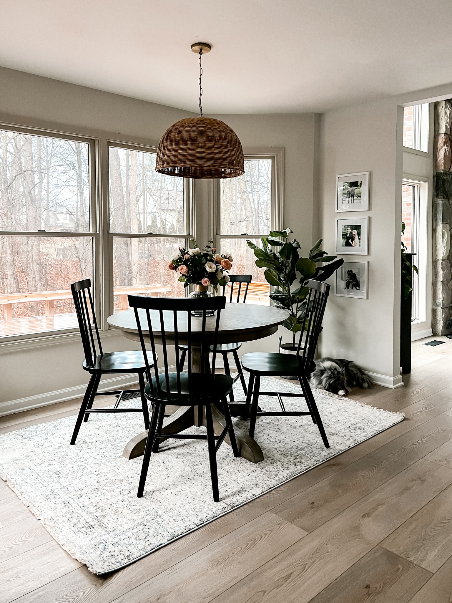 Modern farmhouse dining room decor! I found the cutest rattan pendant light on Wayfair!

#LTKhome