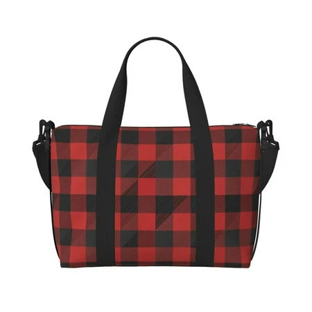Laptop Tote Bag for Women Work - Red black plaid Gym Bag for Women Men Personal Item Crossbody Travel Bags for Women Men Carry On Overnight Weekender Bags for Women Travel | Walmart (US)