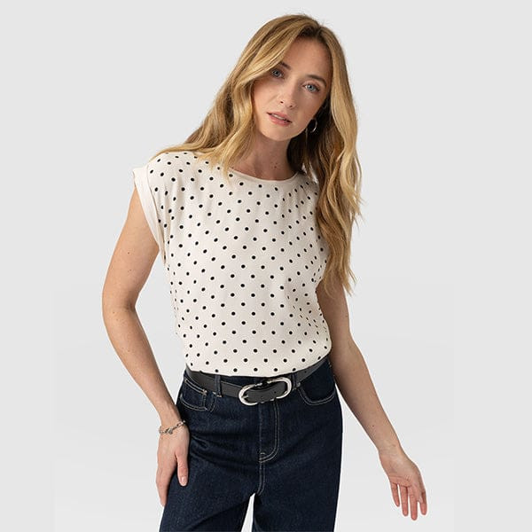 Turn Up Contrast Tee - Cream Polka Dot | Saint + Sofia UK