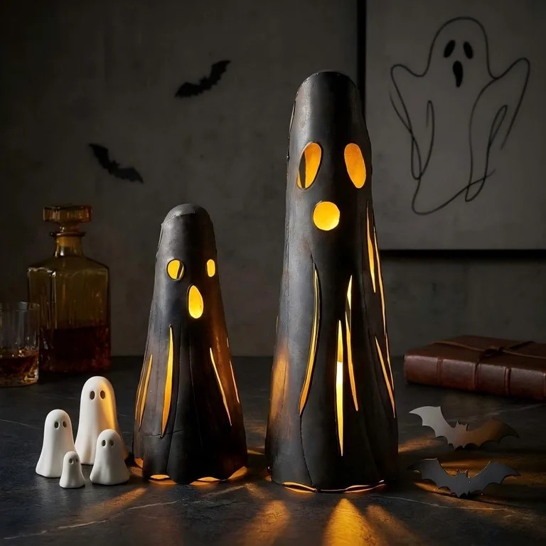 2-Pack Rustic Iron Ghost Luminaries, 15.74" & 11.81" Halloween Decorative Candle Holders, Premium... | Walmart (US)