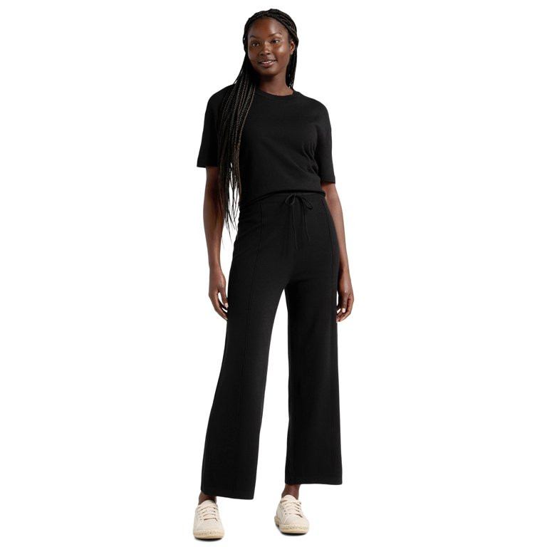 Time & Tru Women's 2-Piece Short Sleeve Sweater and Wide Leg Pant Set, Sizes XS- XXXL | Walmart (US)