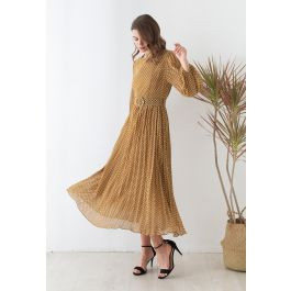 Polka Dots Belted Chiffon Maxi Dress in Caramel | Chicwish