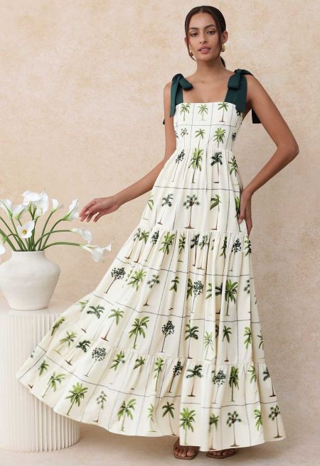 Tropical Tree Tie-Shoulder Cami Maxi Dress | Chicwish