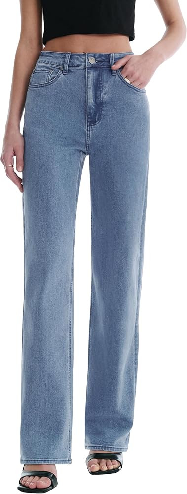 Women’s Jeans High Waisted Straight Leg Stretchy Jeans Trendy Wide Leg Casual Fit Denim Pants | Amazon (US)