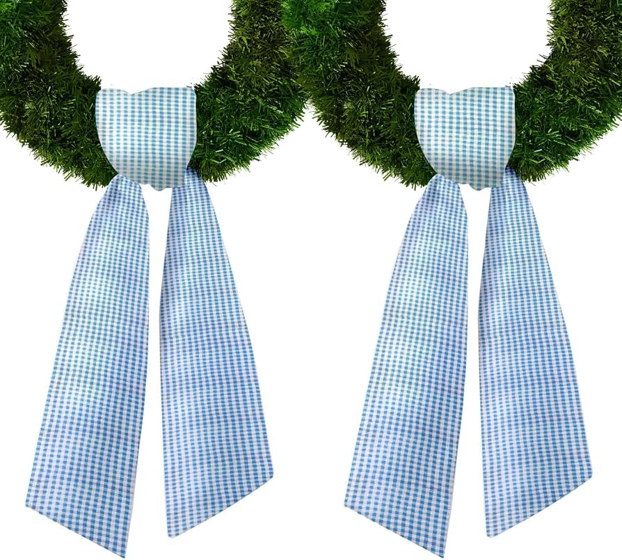 2 Pieces Baby Shower Wreath Sash for Front Door, Blue White Seersucker Sash Christmas Blue Buffal... | Amazon (US)
