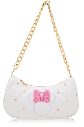Disney Minnie Mouse Hobo Bag for Women & Girls | White Quilted Handbag with Gold Studs & Chain Strap | PU Leather Shoulder Bag, Fashion Tote, Everyday Purse | Amazon (US)