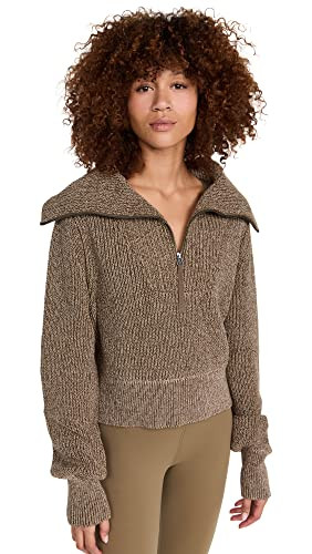Varley Women's Mentone Half Zip Sweatshirt, Dark Olive Speckle, Brown, XL | Amazon (US)