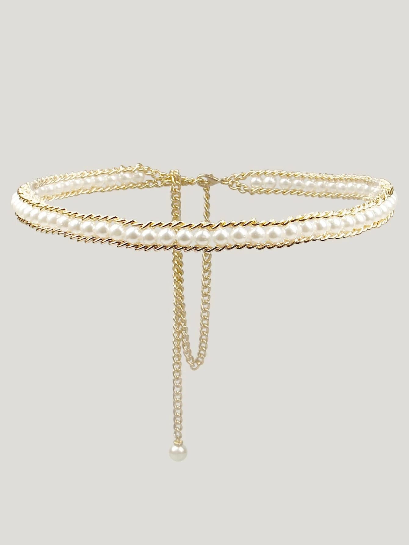 Faux Pearl Beaded Chain Belt | SHEIN