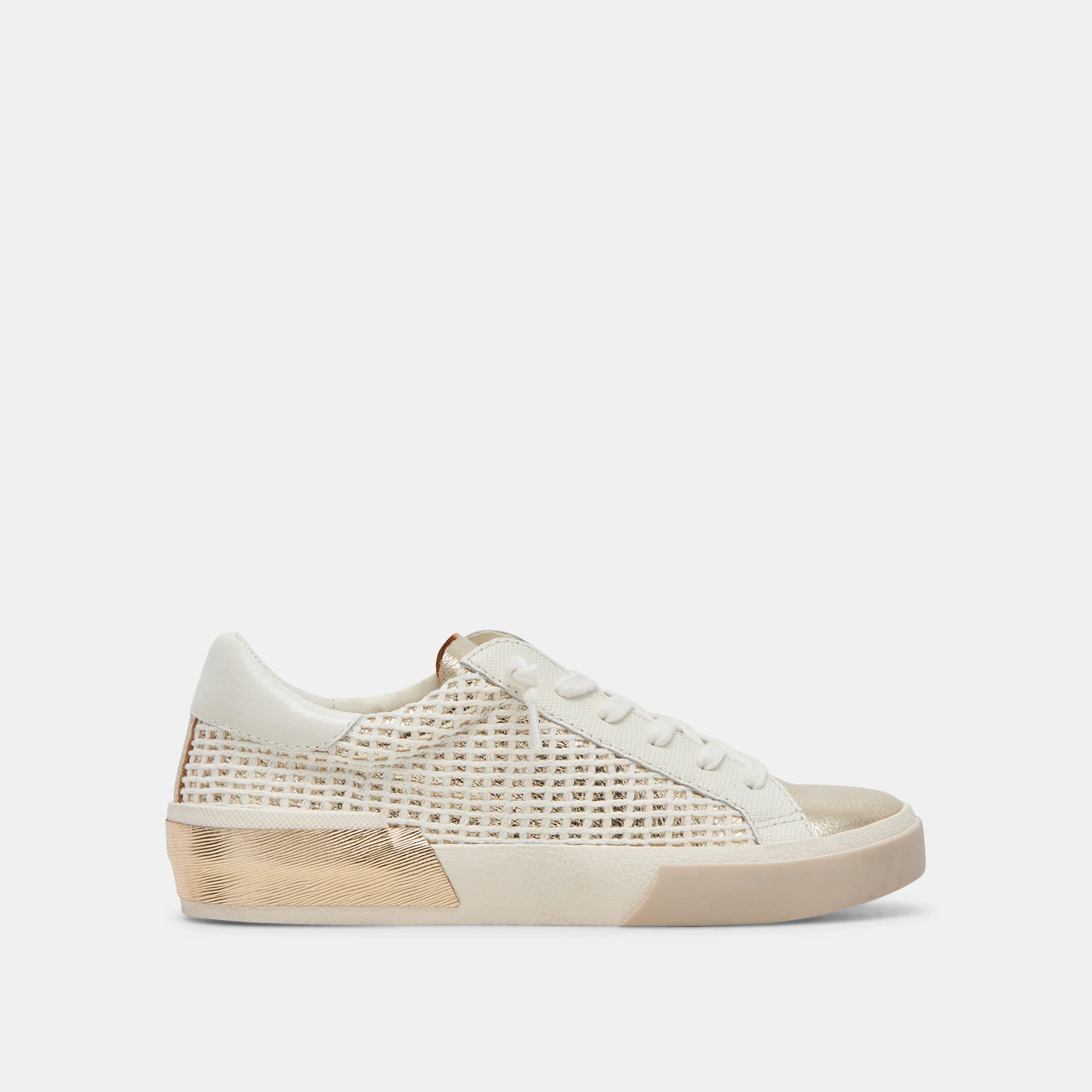Zina Wide Sneakers Bone Gold Woven | DolceVita.com