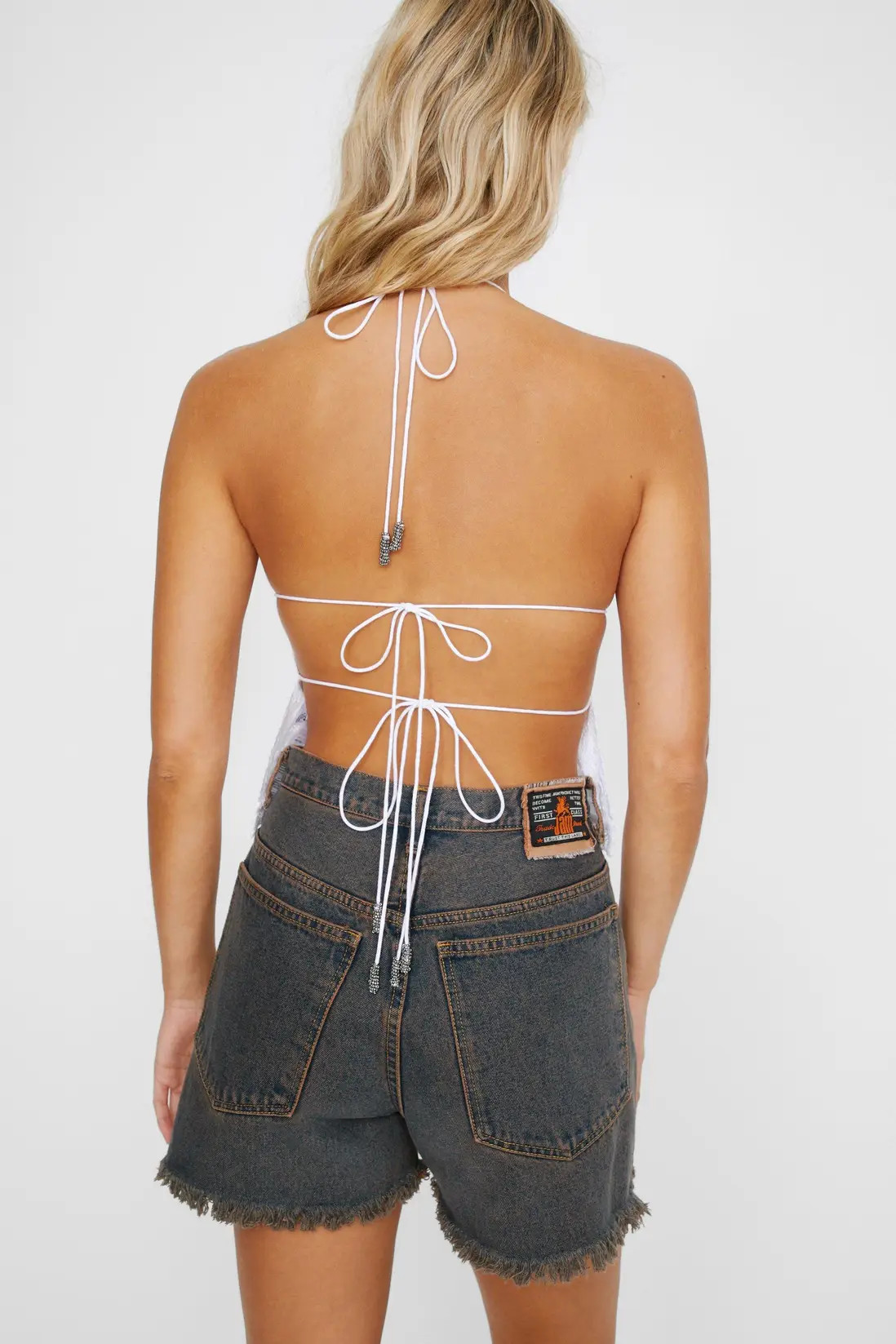 Studded Lace Trim Halter Tie Back Top | Nasty Gal US