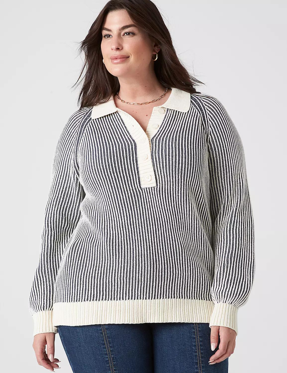 Collared Henley Stitch Sweater | LaneBryant | Lane Bryant (US)