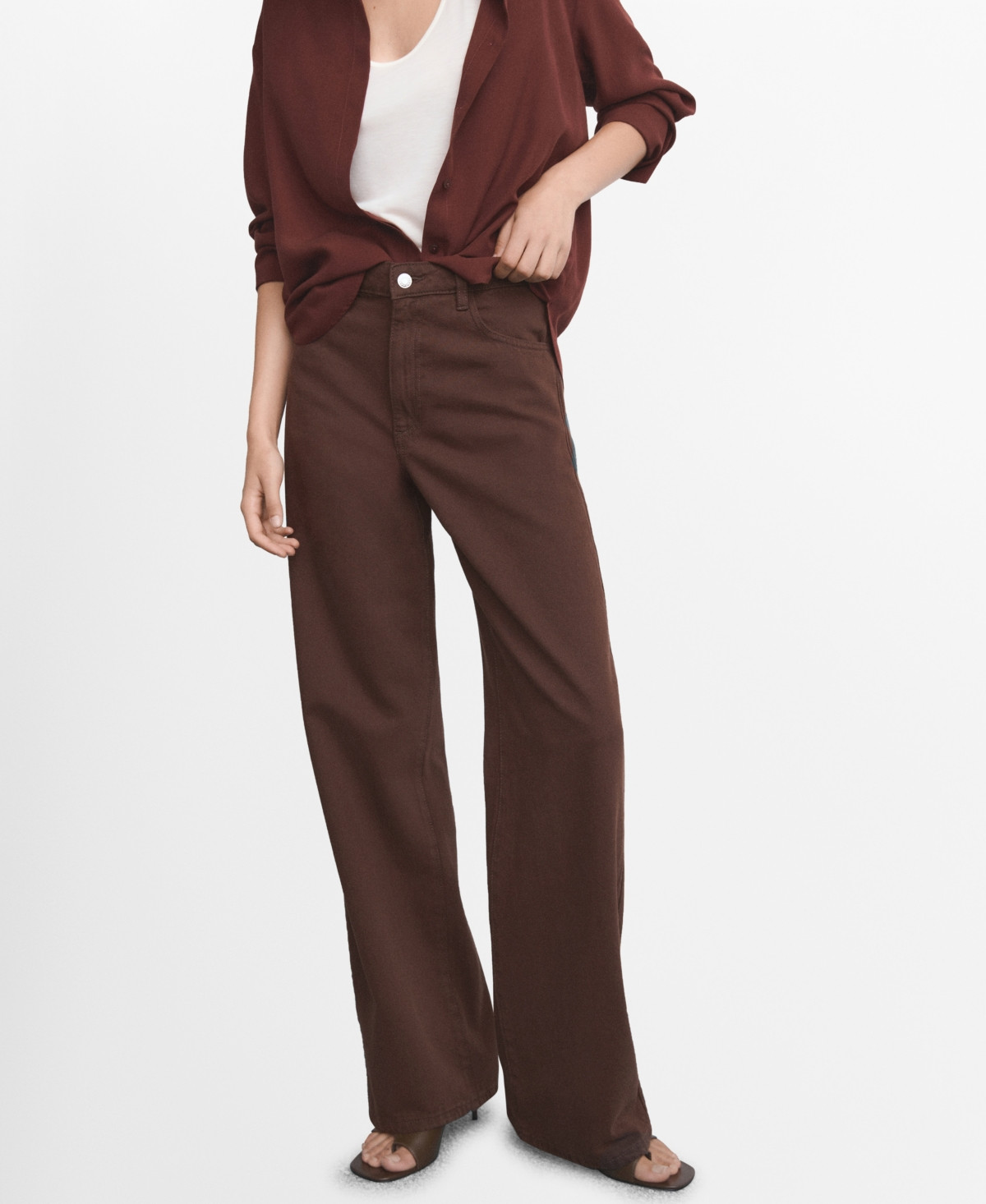 Mango Women's Danila Wide Leg High-Rise Jeans - Chocolate | Macy's