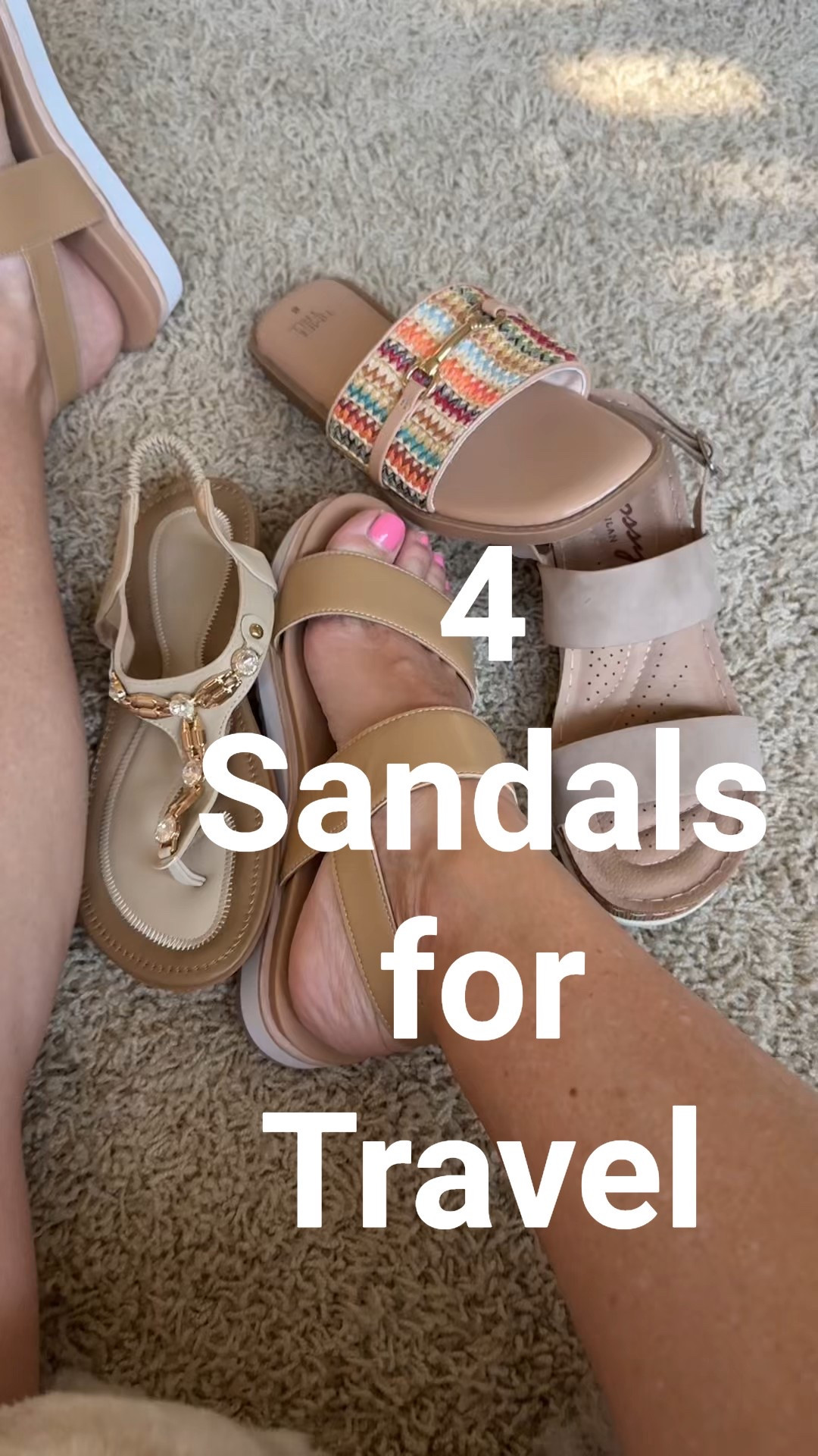 ✈️ Sandals for Travel: comfortable and do not cut into my skin. All run tts but have adjustable straps. Elastic band closure on the thong sandal. #travelstyle #midlife #travel 

#LTKShoeCrush #LTKTravel #LTKOver40