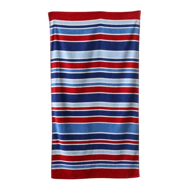 Mainstays Velour Beach Towel, Blue Red Stripe, Multi-Color , 28x60 | Walmart (US)