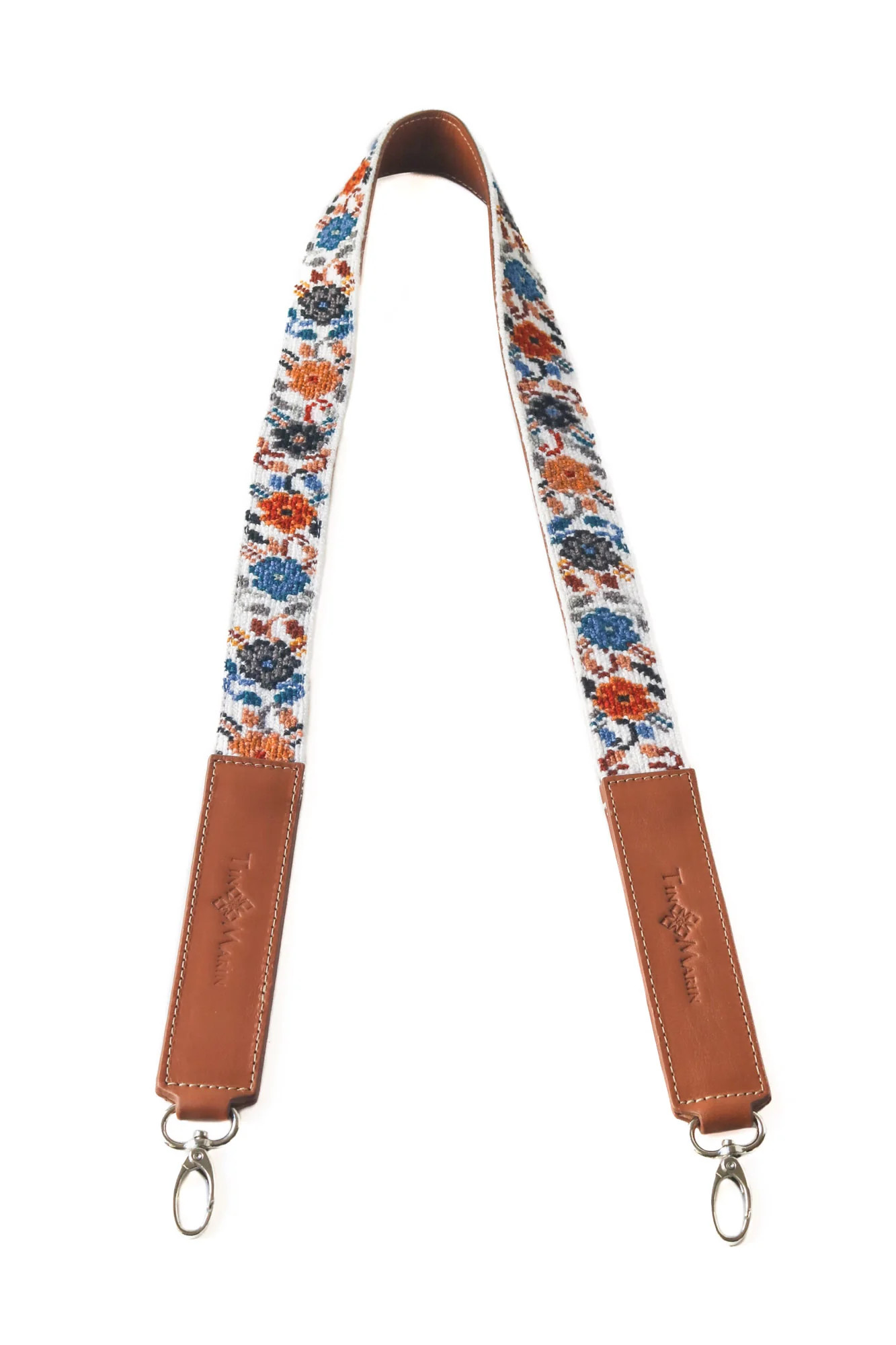 Mai Woven Bag Strap - Flowers Dark with Tan Leather | Tin Marin