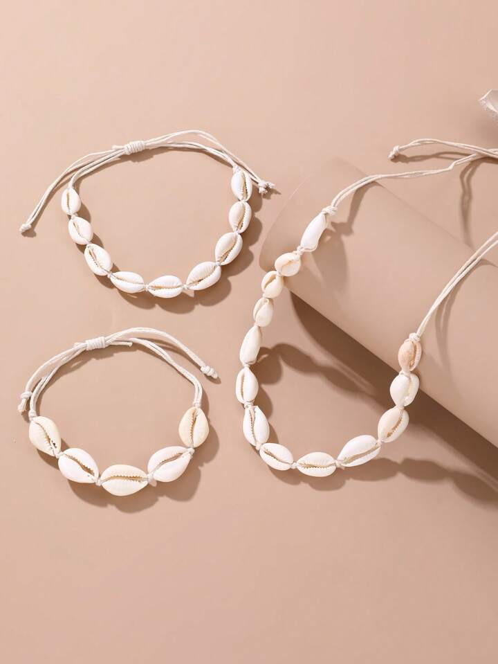 3 Pcs/Set Girls Shell Necklace Bracelet Anklet Jewelry Set | SHEIN