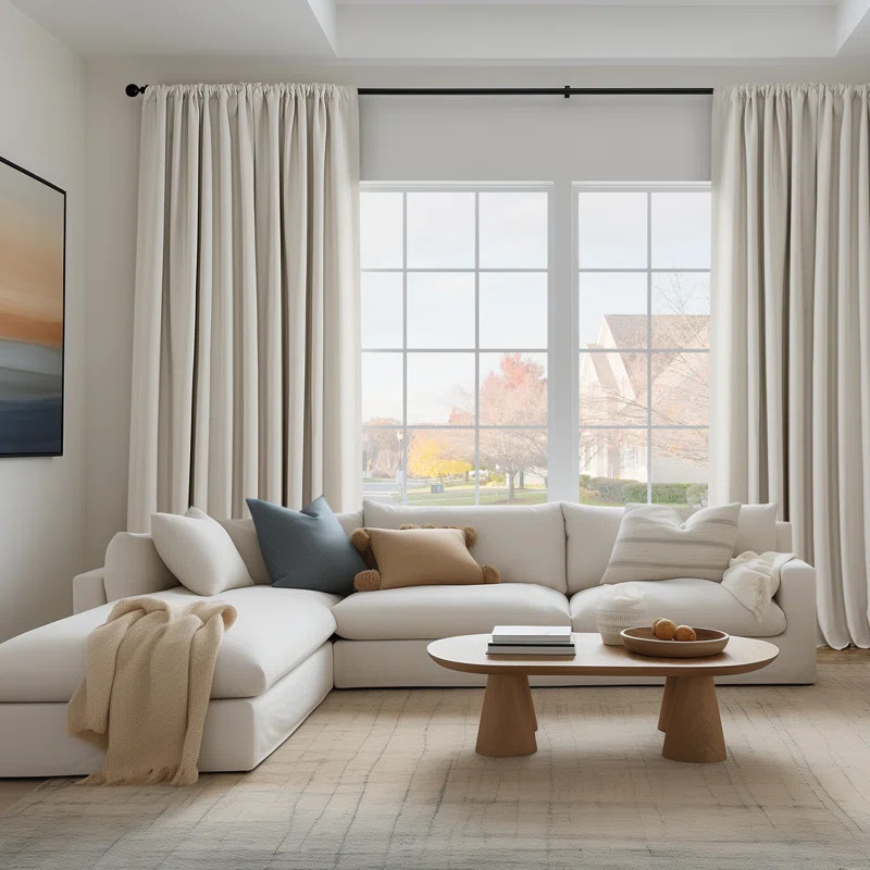 Faux Linen Textured Room Darkening Curtains for Bedroom & Living Room Curtains Single Panel | Wayfair North America
