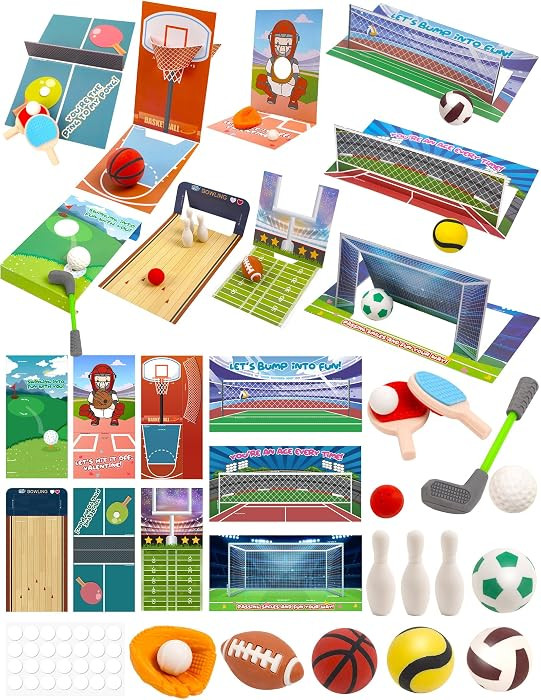 27 Pcs Valentines Cards with Sports Ball Erasers, 9 Design Sports Erasers with Valentines Cards f... | Amazon (US)
