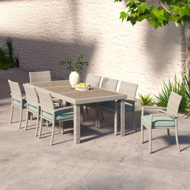Ehrenfried 8-Person Wicker Patio Dining Set with Sunbrella Cushions | Wayfair North America