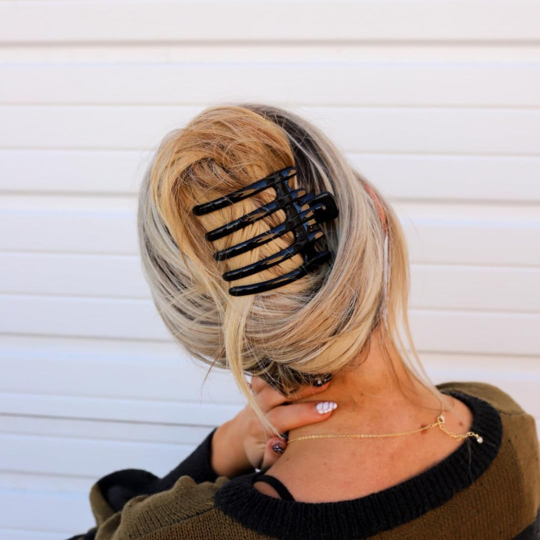 KAXI Large Wide Lay Down Hair Claw Clips, Extra Large Hair Clips for Think & Thick Hair (Shiny Bl... | Amazon (US)