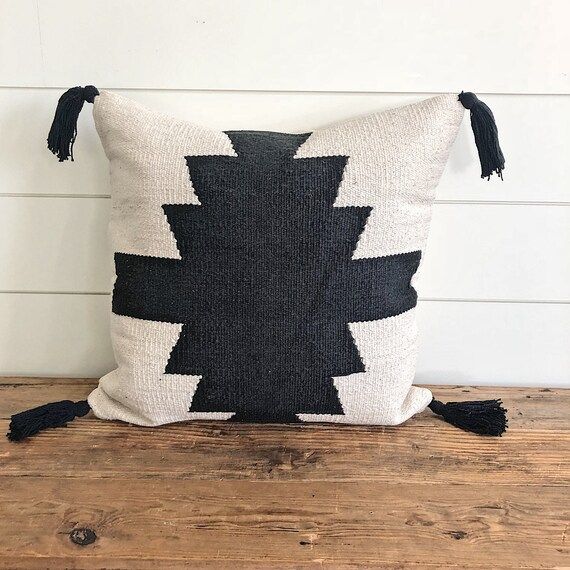 20"x20" Brynley Woven Pillow Cover- Boho Pillow - Tassel Pillow - Black and Whtie Pillow - Textur... | Etsy (US)