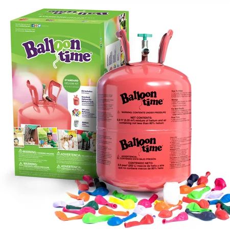 Balloon Time 9.5in Standard Helium Tank Kit (Includes 30 Assorted Latex Balloons and White Ribbon) | Walmart (US)