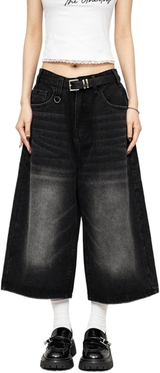 POHADON Women Y2k Baggy Jorts Vintage Wide Leg Long Jean Shorts Loose Fit Capri Denim Shorts Tren... | Amazon (US)