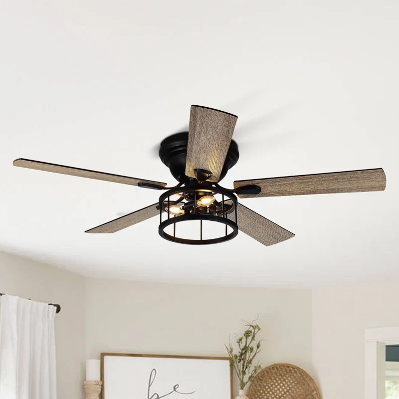 52''5-Blade Flush Ceiling fan with Light Kit and Remote Control Included | Wayfair North America