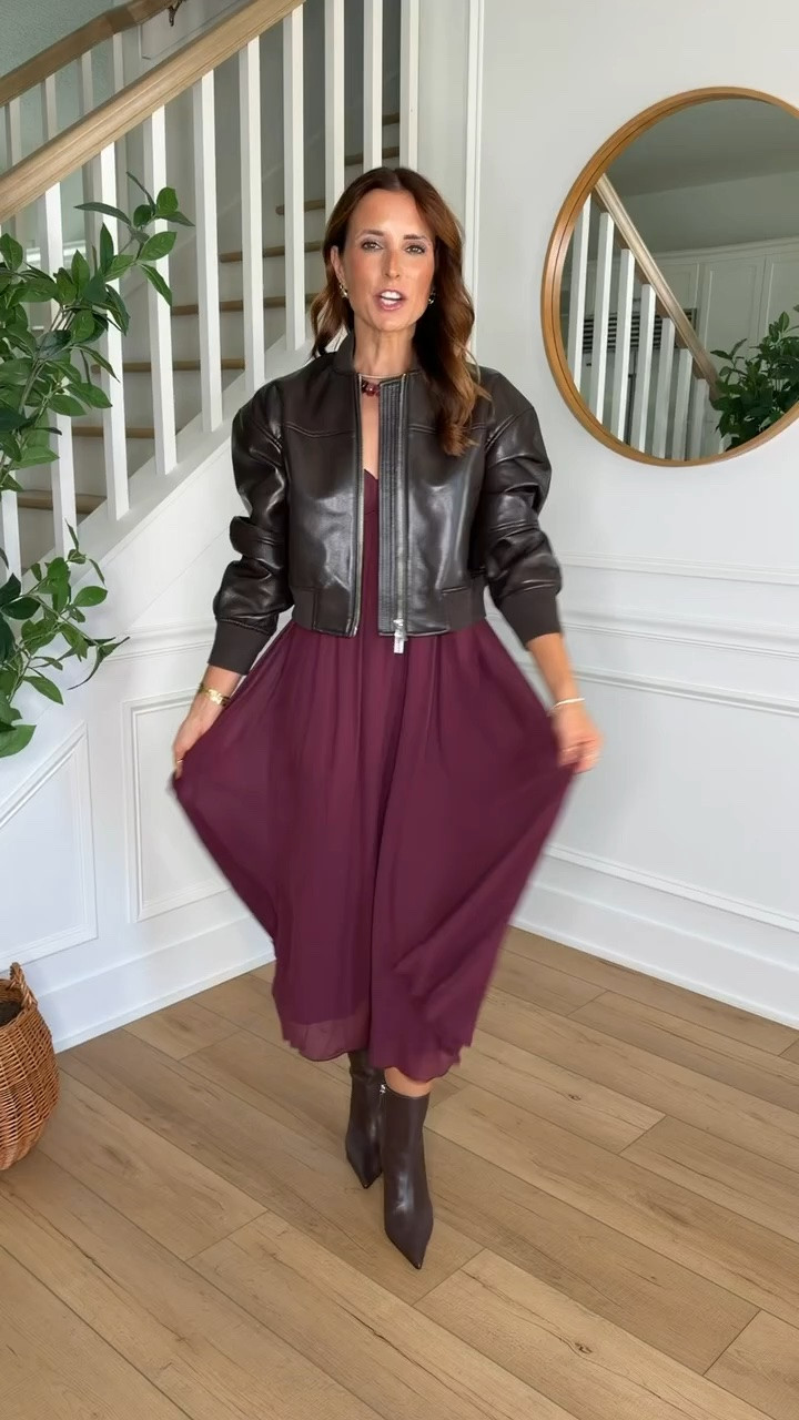 New fall arrivals from Aritzia! Fall outfits. Fall style. Elevated casual outfits. Everyday outfits. Cropped Faux leather bomber jacket in 2XS. Wedding guest dress. Cocktail dress in 00. Party dress. Fall dress.

#LTKootd #LTKWedding #LTKSeasonal