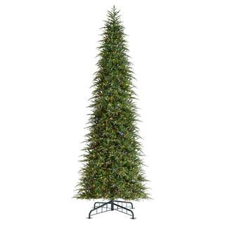 15 ft. Pre-Lit Green Slim Fir Artificial Christmas Tree with 1500 Warm White/Multi-color LED Ligh... | The Home Depot