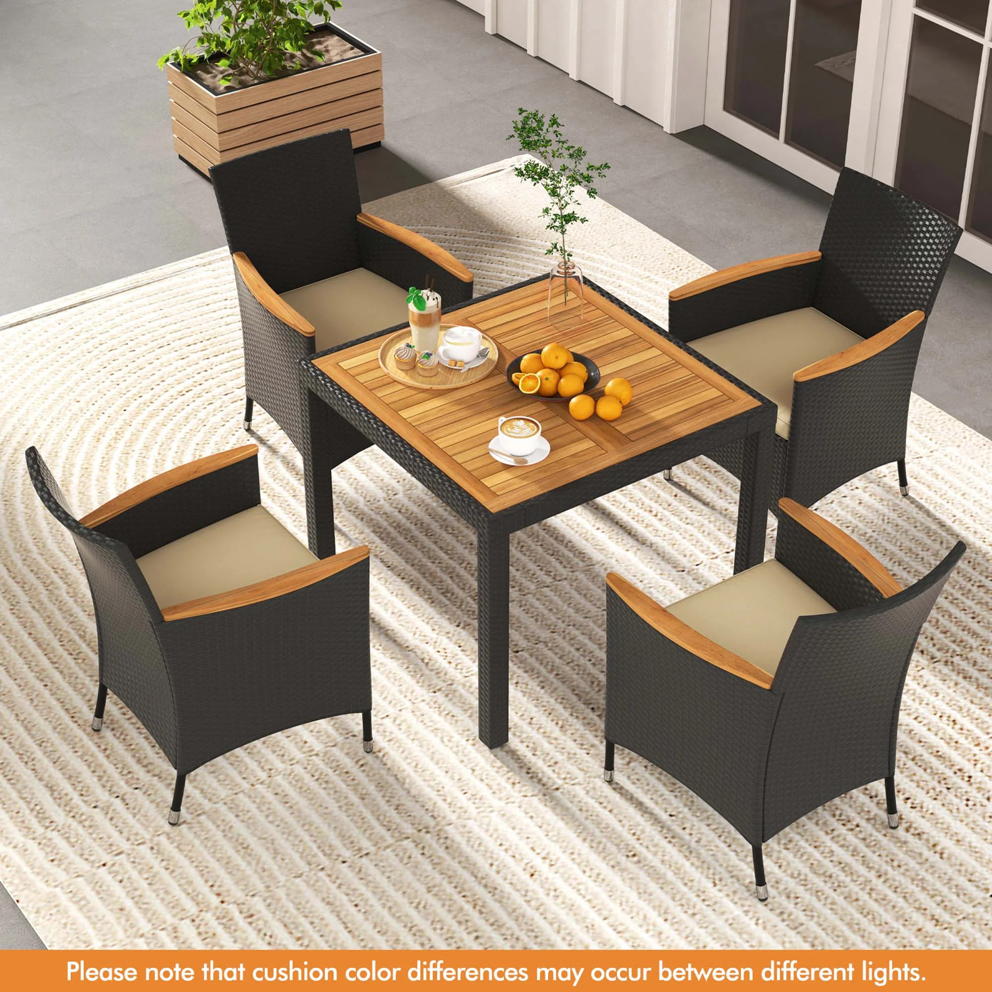 Costway 5 PCS Patio Dining Table Set for 4 Rattan Conversation Set with Umbrella Hole Beige | Walmart (US)