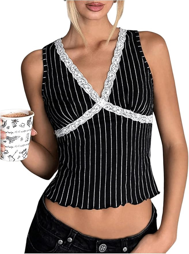 SOLY HUX Women's Leopard Print Lace Trim Crop Tops V Neck Sleeveless Summer Tank Top | Amazon (US)