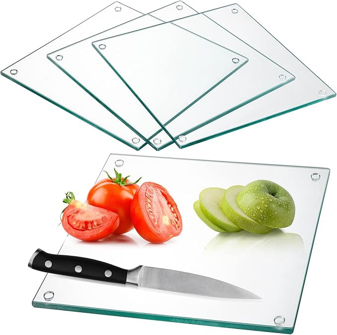 Hacaroa Set of 4 Tempered Glass Cutting Board, 10"x10" Square Chopping Board with Rubber Feet, No... | Amazon (US)