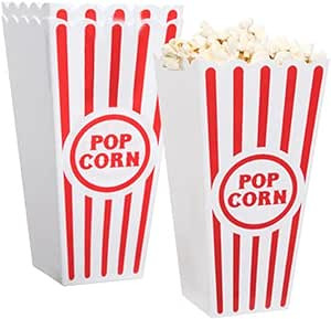 Novelty Place Plastic Red and White Striped Classic Popcorn Containers for Movie Night - 7.8 inch... | Amazon (US)