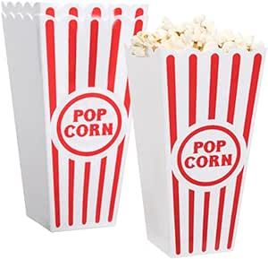 Novelty Place Plastic Red and White Striped Classic Popcorn Containers for Movie Night - 7.8 inch... | Amazon (US)