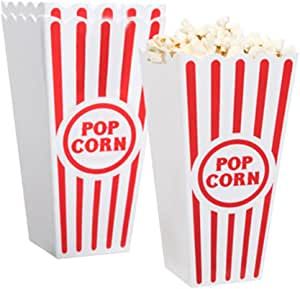 Novelty Place Plastic Red and White Striped Classic Popcorn Containers for Movie Night - 7.8 inch... | Amazon (US)