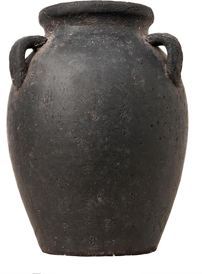 Terracotta Vase with 3 Ear | Handmade Black Ceramic Pottery 9.5'' Tall | Large Distressed Unique ... | Amazon (US)
