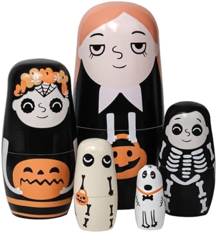 Halloween Nesting Dolls, 5Pcs 6" Tall Russian Nesting Dolls, Handmade Matryoshka for Kids, Wooden... | Amazon (US)