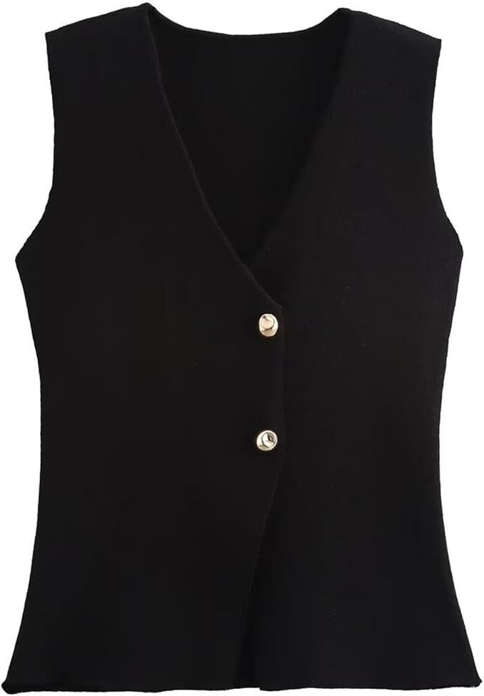 FindThy Women’s Cropped Knit Vest V Neck Button Up Solid Color Sleeveless Gilet Tank Tops | Amazon (US)