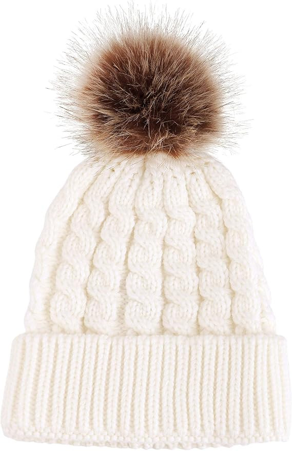 Simplicity Womens Winter Beanies Hand Knit Faux Fur Pompoms Beanie Hats | Amazon (US)