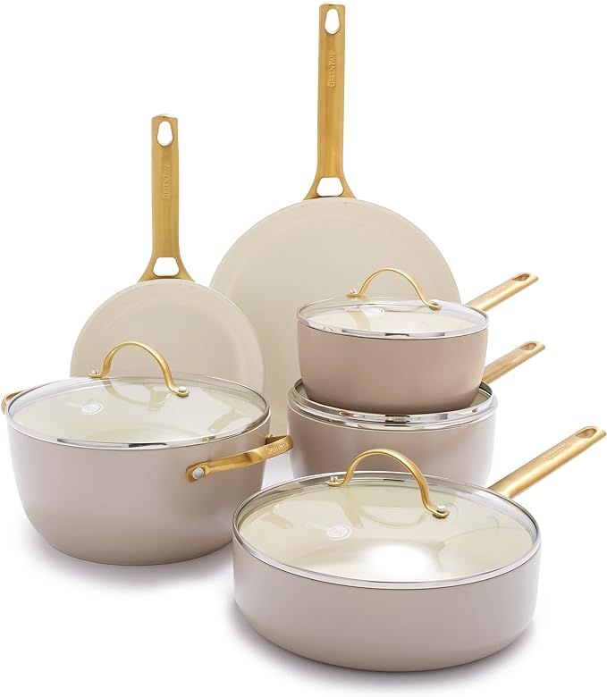GreenPan Reserve Hard Anodized Healthy Ceramic Nonstick 10 Piece Cookware Pots and Pans Set, Gold... | Amazon (US)