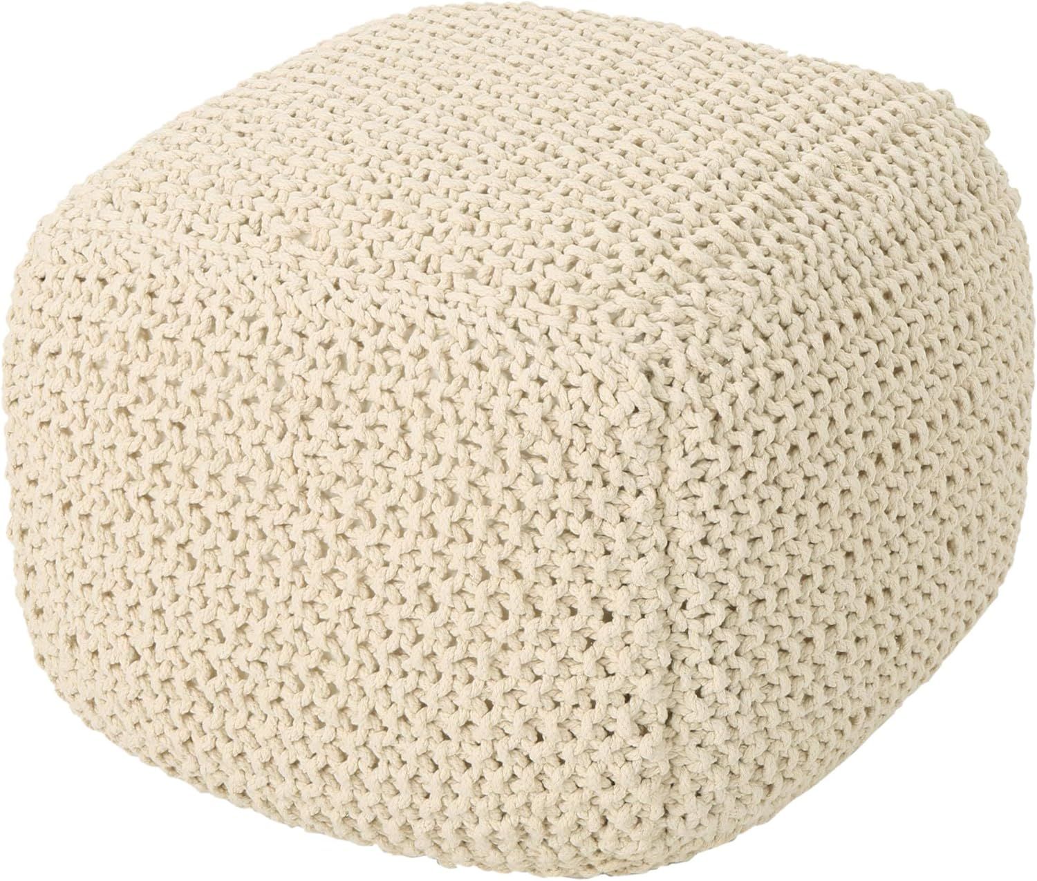 Christopher Knight Home Knox Knitted Cotton Pouf, Beige | Amazon (US)