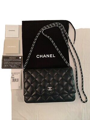 CHANEL Quilted CC O-Wallet On Silver Chain Black Leather Cross Body Shoulder Bag  | eBay | eBay CA