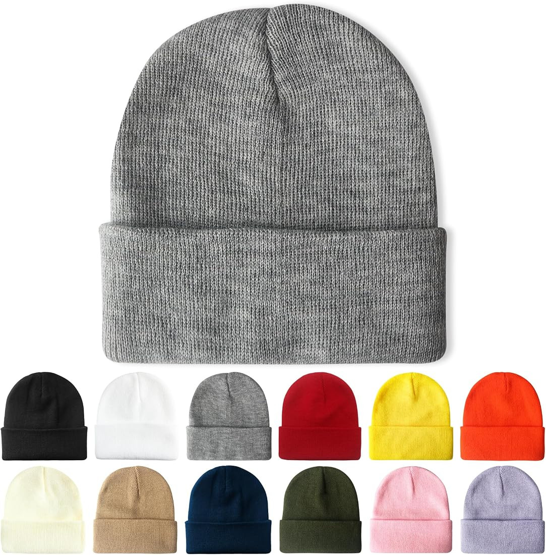 PFFY Beanie for Men Women Unisex Knit Cuffed Plain Winter Beanies Hats Skull Cap | Amazon (US)