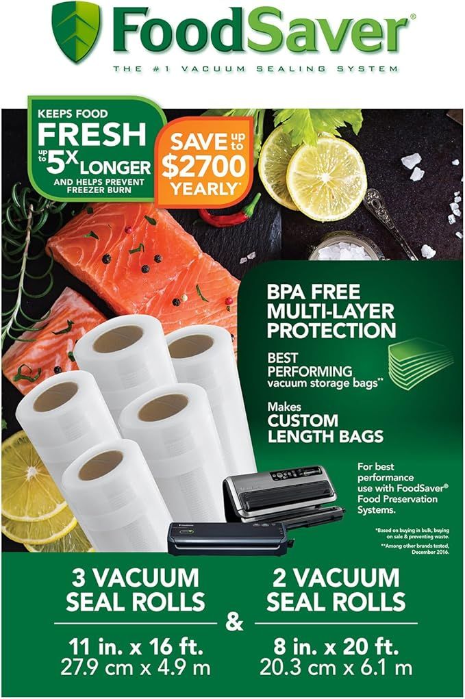 FoodSaver 8" and 11" Vacuum Seal Rolls Multipack, Make Custom-Sized BPA-Free Vacuum Sealer Bags, ... | Amazon (US)