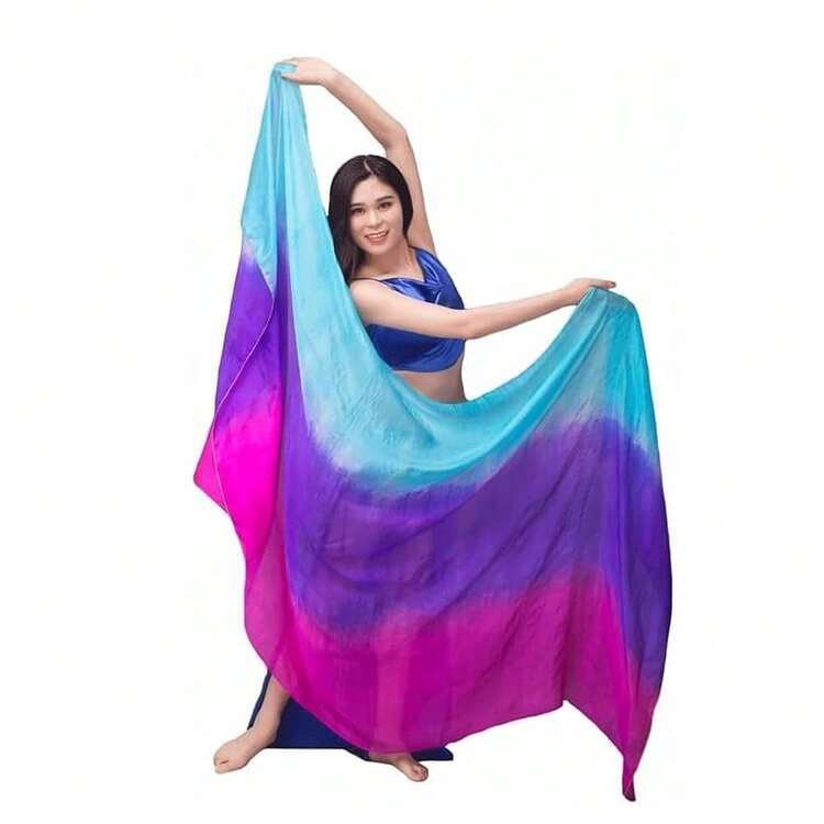 Aumulen 8mm Hand-Made Belly Dance Silk Scarf Veils For Women Gradual Colors 98inchx45inch,TurquoisePurpleRose | SHEIN