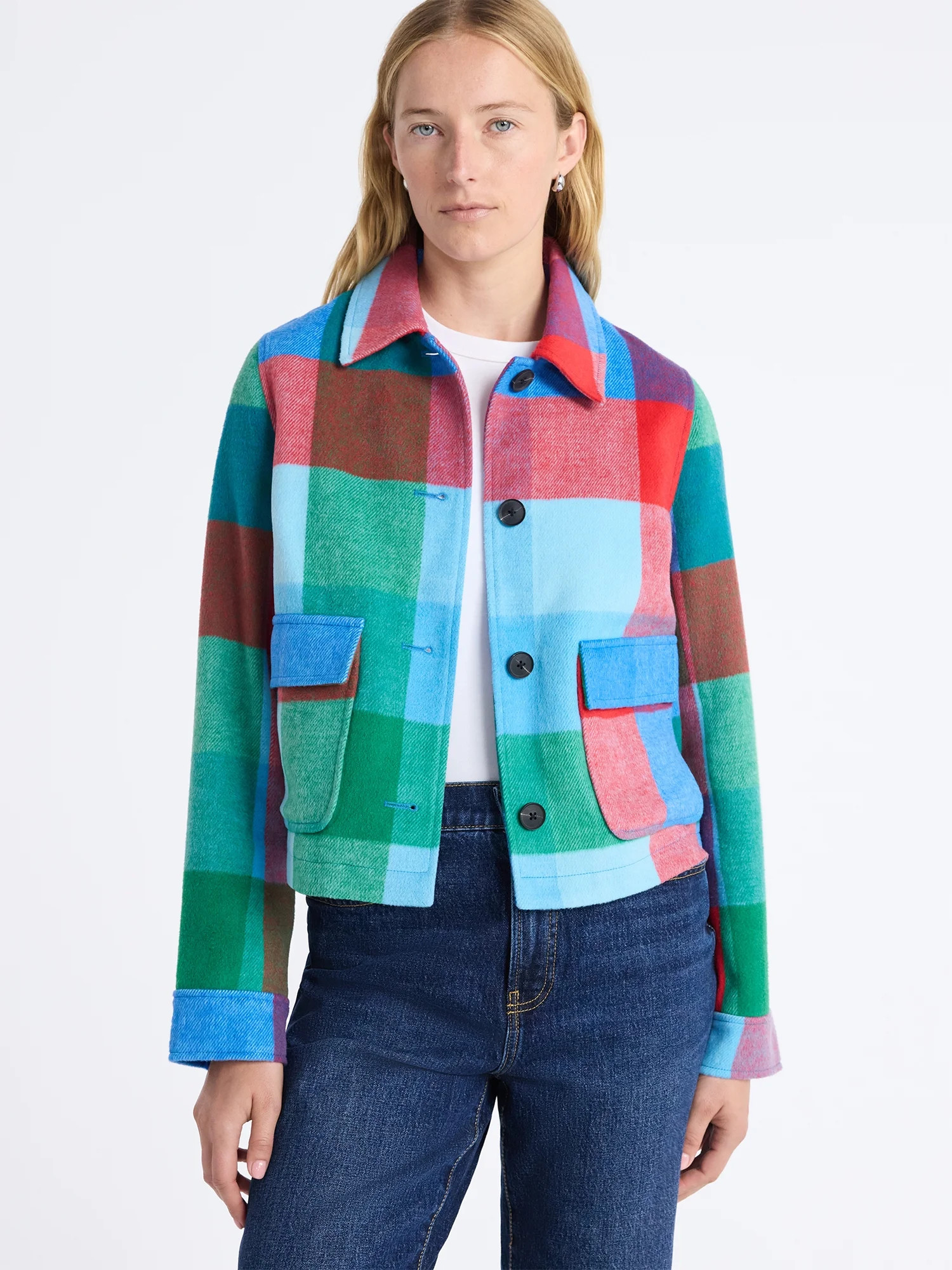 Free Assembly Women's Plaid Cropped Chore Jacket, Sizes XS-XXL | Walmart (US)