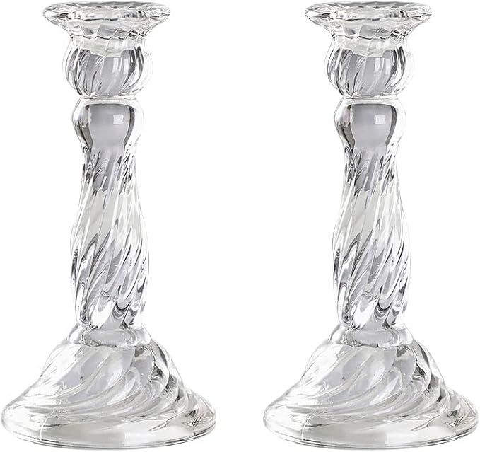 Clear Glass Taper Candle Holders, Clear Crystal Glass Candlesticks Holders for Fancy Table Decor ... | Amazon (US)