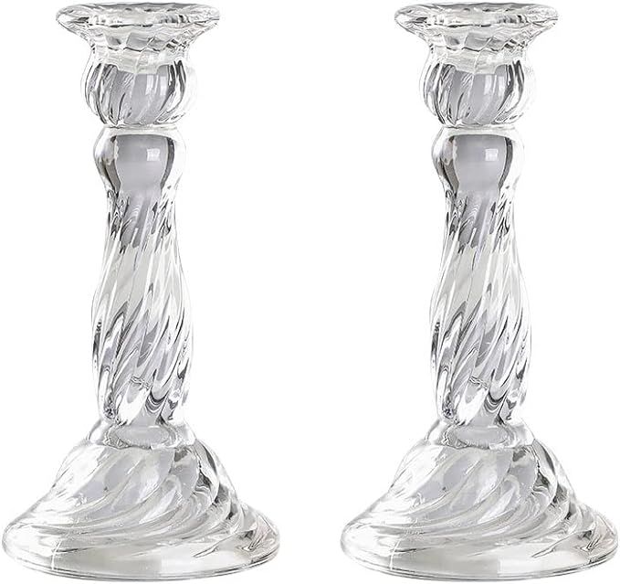 Clear Glass Taper Candle Holders, Clear Crystal Glass Candlesticks Holders for Fancy Table Decor ... | Amazon (US)